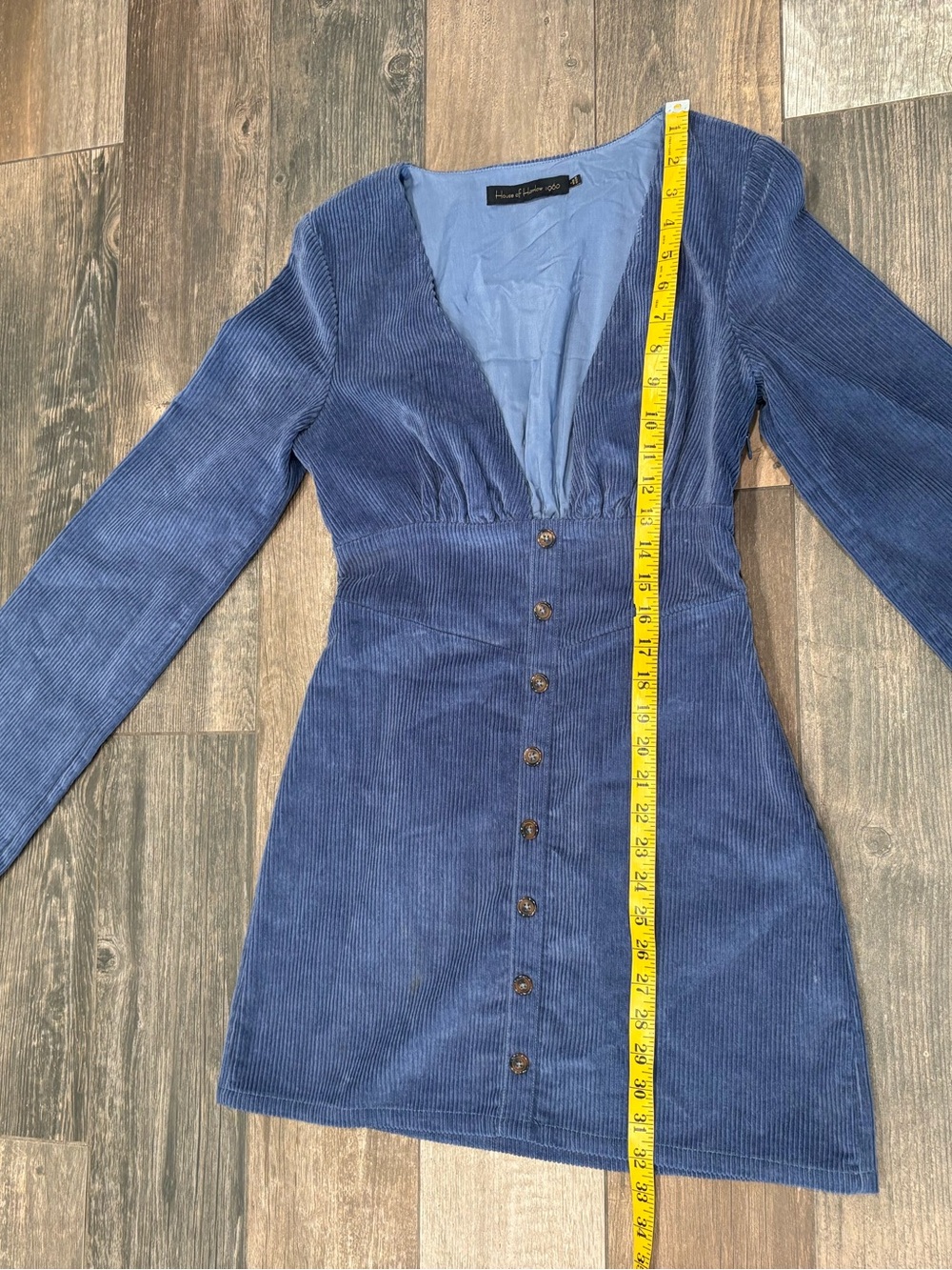 House of Harlow 1960 x REVOLVE Cardella Vintage Blue Corduroy Mini Dress Size Sm - Picture 4 of 9